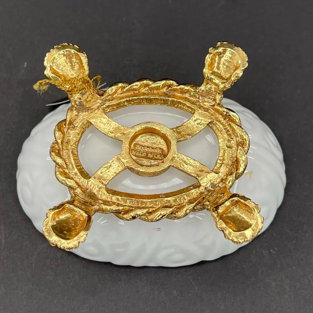 Stylebuilt Gold Plated Ormolu Porcelain Tassel Soap Dish and Toothbrush Holder